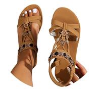 Yekdmxop Sandali Donna Estive Eleganti Sandali Gioiello Comode Bassi Sandalo con Strass Bohemia Flip Flops Mare Ciabatte Open Toe Tacco Basso Gladiatore Sandalo Aperte 2025