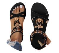 Yekdmxop Sandali Donna Estive Eleganti Sandali Gioiello Comode Bassi Sandalo con Strass Bohemia Flip Flops Mare Ciabatte Open Toe Tacco Basso Gladiatore Sandalo Aperte 2025