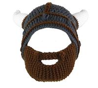 YEKEYI Cappello in maglia con casco e barba rimovibile Barbarian Knight Knit Hat Viking Horns Beanie Funny Caps Ski Hat, Caff, 58