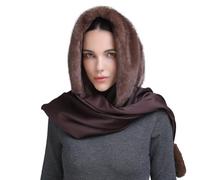 YEKEYI Cappello invernale da donna in finta pelliccia, sciarpa con cappuccio, passamontagna invernale, scialle di seta, Caff, Taglia unica