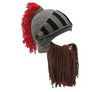 YEKEYI, parrucca con barba, per cosplay, per cavalieri, antichi romani, con elmo realizzato a maglia, per l'inverno, per fare sport e sciare, berretto divertente, maschera, Nappa rossa, Taglia unica