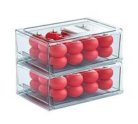 YekouMax Organizer Frigorifero, Organizzatore da Cucina Trasparente, Mantieni il Cibo Fresco e il Frigorifero in Ordine, Cassetto Portaoggetti Senza BPA, Frutta,Verdura,Carne,Snack(Larga,Set of 2)