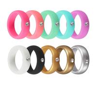 YELARXI Anelli in silicone con strass, anello di fidanzamento in gomma, da uomo e da donna, adatti per sport all'aria aperta, palestra, fidanzamento, matrimonio, souvenir, 10 pezzi, misura 4, colore 1