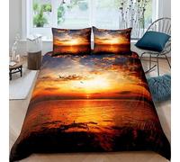 YELDAN Copripiumino Singolo 135x200 cm Tramonto sul Mare, Set di Biancheria da Letto in 2 Pezzi, Parure Copri Piumino 110gsm Microfibra con Cerniera e 1 Federa 50x80 cm Paesaggio