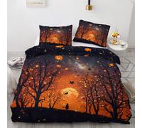 YELDAN Set Copripiumino Matrimoniale Halloween, Copri Piumino 260x240 cm con Cerniera e 2 Federe 50x80 cm, Set di Biancheria da Letto 3 Pezzi in Microfibra con Motivo Foresta Fantasia