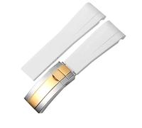 YELEMEABHB Cinturino in gomma for orologio adatto for Rolex da 20 mm a 21 mm, cinturino in silicone impermeabile, nero e blu for estremità curva. Cinturino per orologio(White silver-gold,21mm)