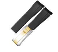 YELEMEABHB Cinturino in gomma for orologio adatto for Rolex da 20 mm a 21 mm, cinturino in silicone impermeabile, nero e blu for estremità curva. Cinturino per orologio(Black silver-gold,21mm)