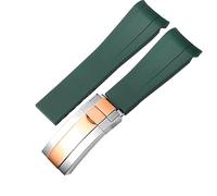 YELEMEABHB Cinturino in gomma for orologio adatto for Rolex da 20 mm a 21 mm, cinturino in silicone impermeabile, nero e blu for estremità curva. Cinturino per orologio(Green silver-rose,20mm)