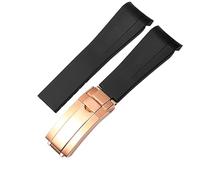 YELEMEABHB Cinturino in gomma for orologio adatto for Rolex da 20 mm a 21 mm, cinturino in silicone impermeabile, nero e blu for estremità curva. Cinturino per orologio(Black rose gold,20mm)