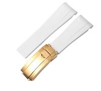 YELEMEABHB Cinturino in gomma for orologio adatto for Rolex da 20 mm a 21 mm, cinturino in silicone impermeabile, nero e blu for estremità curva. Cinturino per orologio(White gold clasp,21mm)