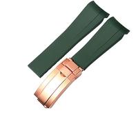 YELEMEABHB Cinturino in gomma for orologio adatto for Rolex da 20 mm a 21 mm, cinturino in silicone impermeabile, nero e blu for estremità curva. Cinturino per orologio(Green rose gold,21mm)