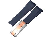 YELEMEABHB Cinturino in gomma for orologio adatto for Rolex da 20 mm a 21 mm, cinturino in silicone impermeabile, nero e blu for estremità curva. Cinturino per orologio(Blue silver-rose,20mm)