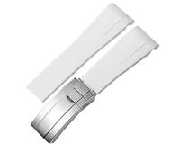 YELEMEABHB Cinturino in gomma for orologio adatto for Rolex da 20 mm a 21 mm, cinturino in silicone impermeabile, nero e blu for estremità curva. Cinturino per orologio(White silver clasp,20mm)