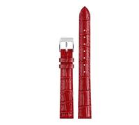 YELEMEABHB In vera pelle for Casio LTP-V007L/1208/LTH-1060/4048 for bracciale da donna, rosso, 14 mm Cinturino per orologio(Red silver clasp)