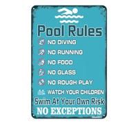 Yelenacca Cartello in metallo con scritta "Swimming Pool Rules Swim at Your Own Risk", in metallo, stile retrò, 20,3 x 30,5 cm