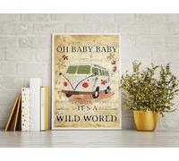 Yelenacca Poster in metallo con scritta "Oh Baby Baby Its A Wild World Ntage Camping Lover", 20,3 x 30,5 cm