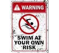 Yelenacca Targa in metallo retrò, decorazione da parete con scritta "Warning Swim at Your Own Risk", per spiaggia, casa, piscina, casa, terrazza, bar, costiera, camera da letto, stile retrò, 20,3 x