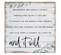 Yelenacca Targa in metallo retrò rustica con citazione "Hope Floats - Beginnings are Usually Scary - Endings are Usually Sad - It's What's in The Middle That Counts" (lingua italiana non garantita)