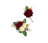 Yelinart Set di bouquet con rose bordeaux e fiore all'occhiello per matrimonio, ballo di fine anno, ritorno a casa, uomini, sposo, testimoni dello sposo, fiori artificiali color vino rosso, fiore