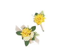 Yelinart Set di fiori artificiali con rose gialle e bouquet, per matrimonio, ballo di fine anno, ritorno a casa, uomini, sposo, testimoni dello sposo, fiori artificiali, per donne e ragazze, damigelle