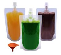 Yelinosk Confezione da 20 sacchetti trasparenti per bevande, 380 ml, con tappi e imbuto, per festival, a prova di perdite, per alcol, succhi di frutta, bevande, in plastica, per feste, picnic, viaggi