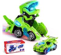 Yellcetoy Auto Dinosauro, Macchina Dinosauri con Musica e Luci, Transform Giocattoli Dino Giocattolo Regali di Natale Compleanno per Bambini Ragazzi 3 4 5 6 7 anni Verde