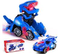 Yellcetoy Dinosauri Transform Giocattoli, Macchina Dinosauri con Musica e Luci, Auto Dinosauro Dino Giocattolo Regali di Natale Compleanno per Bambini Ragazzi 3 4 5 6 7 anni Blu