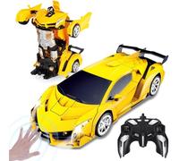 Yellcetoy Transform Macchina Telecomandata Giocattoli, Auto Robot con Gesti della Mano Sening Luce lampeggiante Musica ed Effetto Sonoro, 2,4G RC Cars con Batterie Regalo per Ragazzi 3-10 Anni Giallo