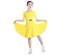 Yellow 2,130cm,Abito da Ballo Latino per Bambine, Scollo a V, Orlo a Balze, Abbigliamento da Ballo per Sala da Ballo, Rumba, Samba, Pratica, Competizione, Tango, ChaCha