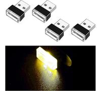 (Yellow) 4pcs Usb Led Car Interior Atmosphere Lamp, Mini Usb Car Light, Plug-in Usb Interface Trunk Ambient Lighting Portable Night Light - Pjun