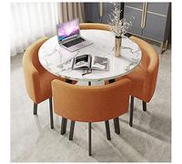 Yellow 5Piece Round Dining Table Set for 4Stylish Kitchen with Upholstered Chairs Perfect Small Spaces Modern Room & Restaurant Furniture (Orange 90 cm)