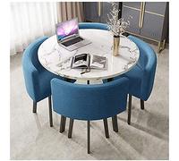 Yellow 5Piece Round Dining Table Set for 4Stylish Kitchen with Upholstered Chairs Perfect Small Spaces Modern Room & Restaurant Furniture (Blue 90 cm)