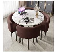 Yellow 5Piece Round Dining Table Set for 4Stylish Kitchen with Upholstered Chairs Perfect Small Spaces Modern Room & Restaurant Furniture (Brown 90 cm)