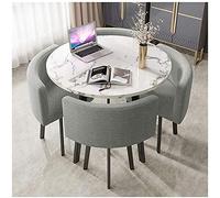 Yellow 5Piece Round Dining Table Set for 4Stylish Kitchen with Upholstered Chairs Perfect Small Spaces Modern Room & Restaurant Furniture (Grey 90 cm)