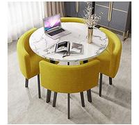Yellow 5Piece Round Dining Table Set for 4Stylish Kitchen with Upholstered Chairs Perfect Small Spaces Modern Room & Restaurant Furniture (Yellow 90 cm)