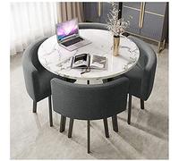 Yellow 5Piece Round Dining Table Set for 4Stylish Kitchen with Upholstered Chairs Perfect Small Spaces Modern Room & Restaurant Furniture (LightGray 90 cm)
