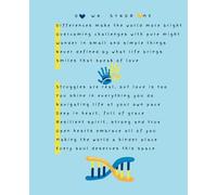 Yellow and Blue Down Syndrome Acrostic Composition Notebook: Matte ~ Wide Ruled ~ Watermark @ Page 51
