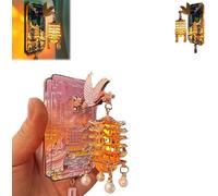 Yellow Crane Tower Luminous Lantern Refrigerator Magnet,3D Landmark Souvenir Fridge Ornament,Cultural Scenic Gift, Souvenir & Holiday Decor,for Travel Collectors and Home Kitchen (Pink)