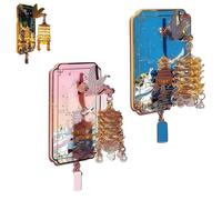 Yellow Crane Tower Luminous Lantern Refrigerator Magnet,Chinese Architecture Fridge Magnet Decoration,3D Resin Decorative Led Light Fridge Ornament (Pink+Blue)