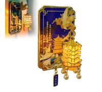 Yellow Crane Tower Luminous Lantern Refrigerator Magnet, Luminous Metal 3D Landmark Decorative Refrigerator, Architecture Fridge Decoration (1Pc Blue)
