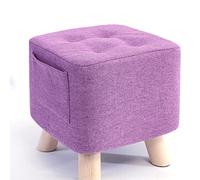 Yellow Linen Foot Stool Ottoman for Living Room and Bedroom Small Square Rest Stool for Shoe Changing 28x28x25cm