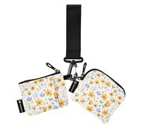 Yellow Little Fresh Flower Bloom - Portafoglio doppio da donna, formato compatto, con cinturino da polso, per lavoro, viaggi, 2 pezzi, giallo piccolo fiore fresco fioritura, 1 size, Art Deco