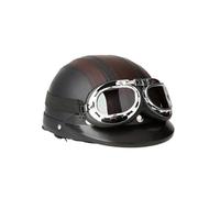 (Yellow)Motorcycle scooter open face half leather helmet with visor uv goggles retro vintage styl