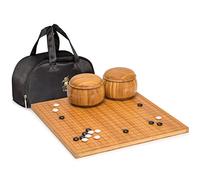 Yellow Mountain Imports, Go (Goban) in Bambù Intagliato Reversibile, Gioco da Tavolo 2 centimetri con Pietre Double Convex in Melamina e Ciotole in Bambù