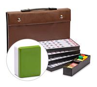 Yellow Mountain Imports Japanese Riichi Mahjong Set - Large White and Green Tiles Vinyl Case - Includes East Wind Tile Betting Sticks and Dice