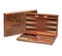 Yellow Mountain Imports, Set Backgammon Intarsiato in Legno, Cascadia con Pedine in Acrilico e Tazze Dadi in Legno, Tabellone 43 cm