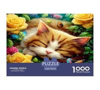 Yellow Rose Cat 1000 Pezzi Puzzle Classici Per Adulti E Bambini Da 14 Anni E Più Giochi Educativi Giocattoli Sfida Impossibile - Regalo Per Amore E Amico 70x50cm/1000pcs