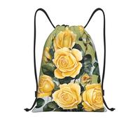 Yellow Rose Titolo: Borsone leggero con coulisse - Sacca da palestra pieghevole impermeabile con tracolla regolabile, ideale per sport, yoga, viaggi e scuola, Nero , M