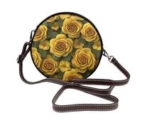 Yellow Roses - Borsa a tracolla da donna, rotonda, in pelle