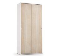 Yellow shop - Armadio SLIDE Guardaroba con 2 Ante Scorrevoli e 2 ripiani - Design Moderno, Salvaspazio - Colore Bianco/Rovere - L90xP45xH195 cm